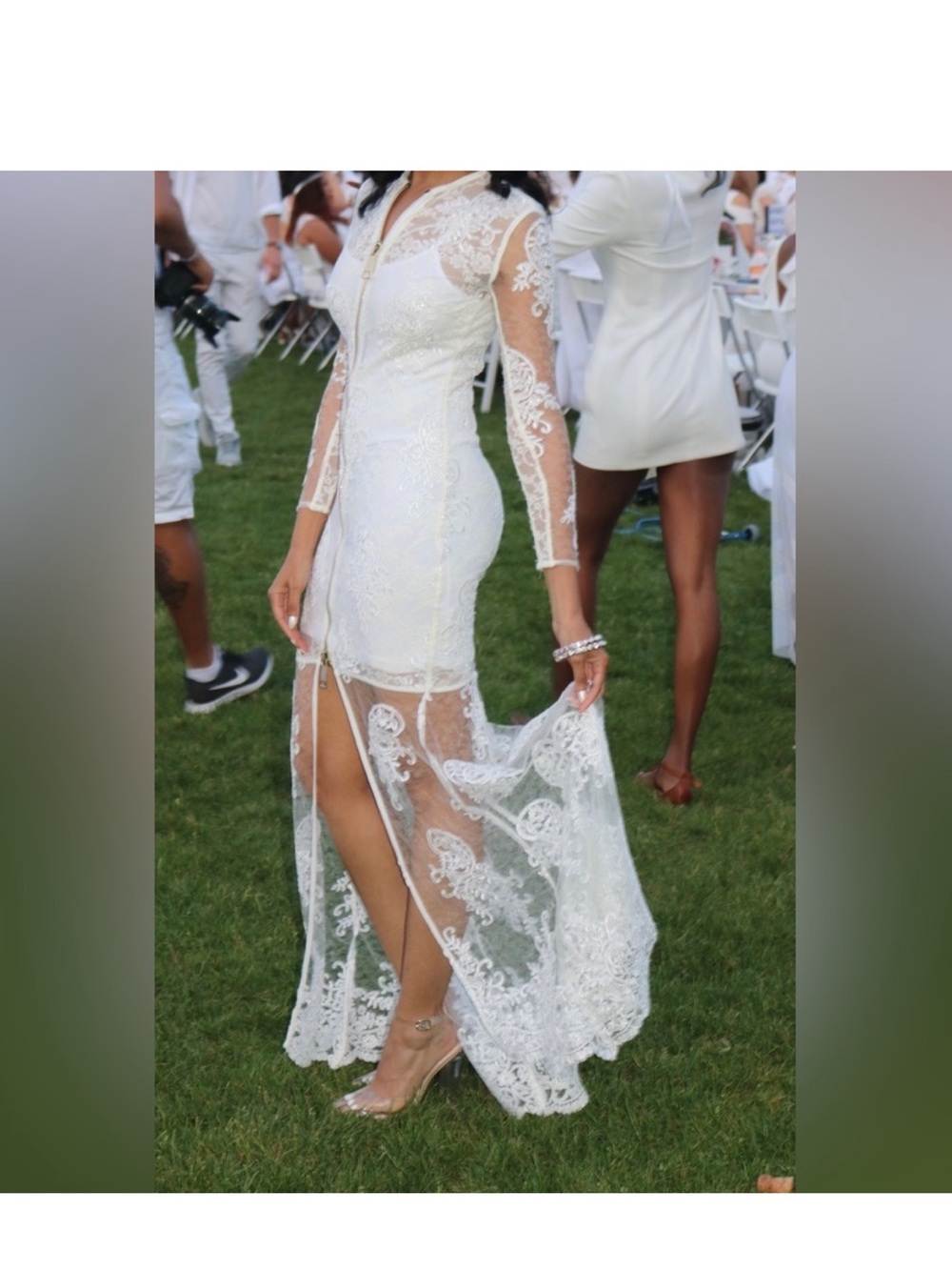 House of CB Kamali Lace Zip Front Maxi Dress XS White Sheer Corset Gown - Picture 15 of 16